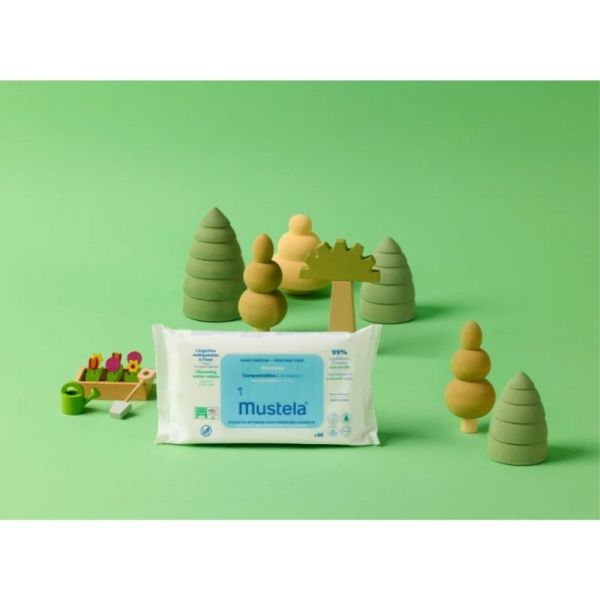 Mustela Lingettes Nettoyantes Compostables - 60 lingettes Sans Parfum - Dès la Naissance