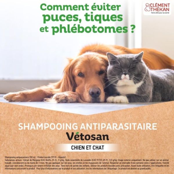 Clément Thékan Shampoing Antiparasitaire Vétosan Chiens et Chats - 200ml