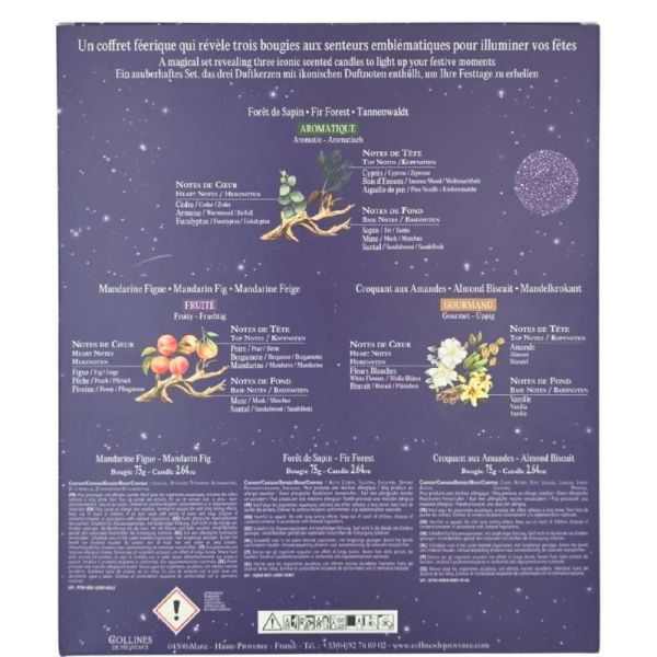 Collines de Provence Coffret Trio de Bougies 3 x 75 g - Trois senteurs emblématiques pour illuminer vos fêtes