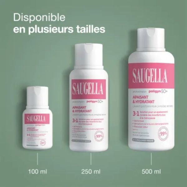 SAUGELLA Poligyn 50+ Apaisant & Hydratant Soin lavant Intime 500 ml - Solution 3-en-1 apaisante pour les inconforts de la ménopause