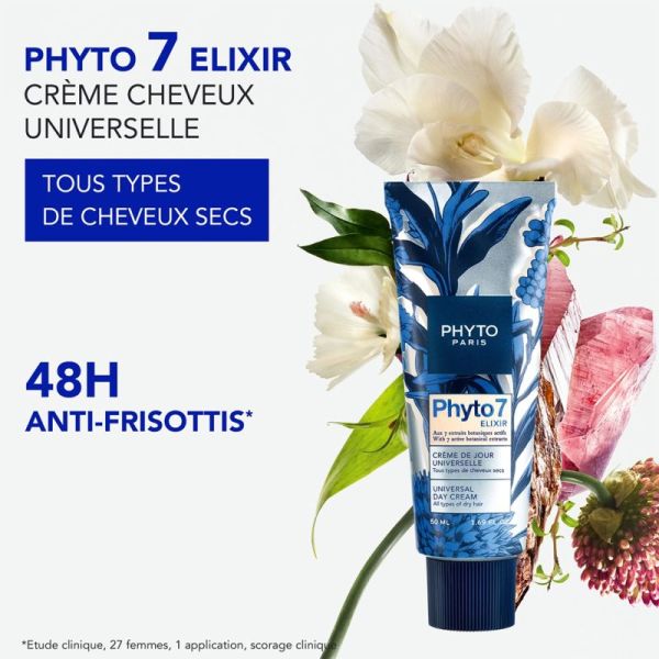 Phyto 7 Elixir Crème de Jour Universelle - 50ml - Nourrit intensément et discipline les cheveux secs
