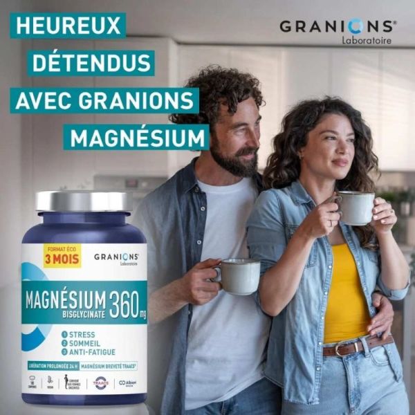 Granions Magnésium Bisglycinate 360 mg 180 comprimés - Anti-fatigue, réduit le stress et améliore le sommeil