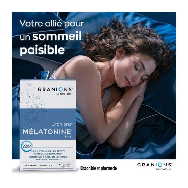 Granions Mélatonine 1mg 60 gélules - Contribue à réduire le temps d'endormissement