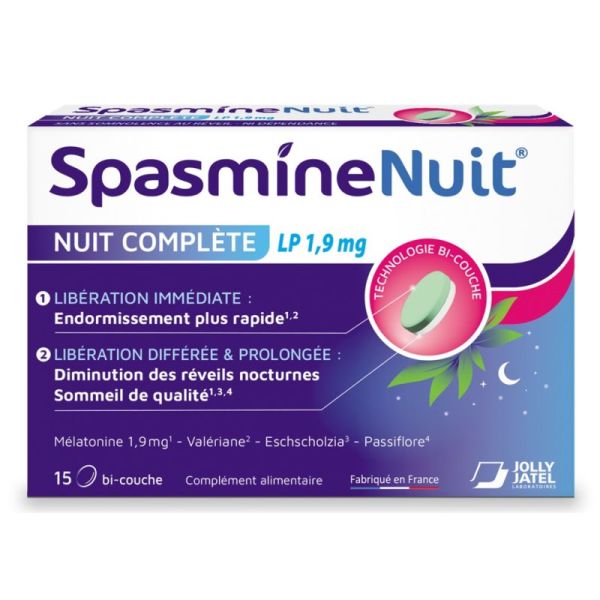 Jolly Jatel Spasmine Nuit Complète LP 1,9 mg - 15 Comprimés Bi-Couche
