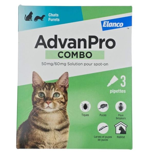 Elanco AdvanPro Combo Chat & Furet 3 pipettes de 0,5 ml - Solution antiparasitaire contre puces, tiques et poux