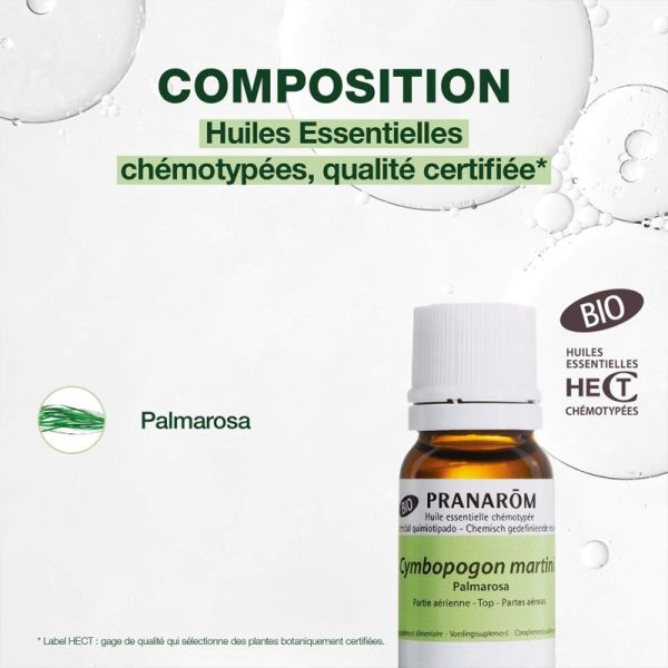 Pranarôm Huile Essentielle Palmarosa Bio 10ml – Purifiante et régénérante