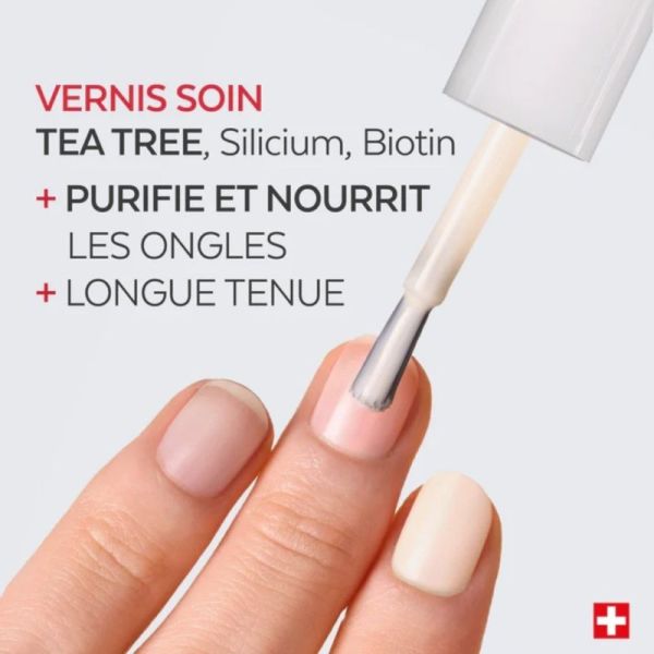 Poderm Vernis Color Care Tea Tree Rose Poudré 8 ml - Vernis soin rose poudré naturel longue tenue