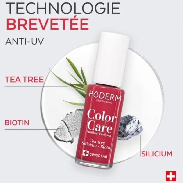 Poderm Vernis Color Care Tea Tree Rouge Rose 8 ml - Vernis soin rose-rouge élégant longue tenue