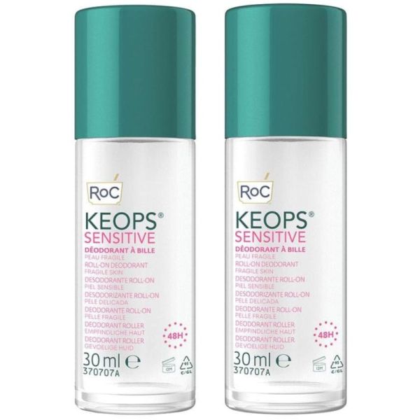 RoC Keops Sensitive Déodorant Roll-On 48h Peaux Fragiles - Lot de 2 x 30 ml