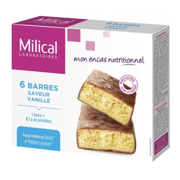 Milical Barre Hyperprotéinée Saveur Vanille - 6 barres de 27g