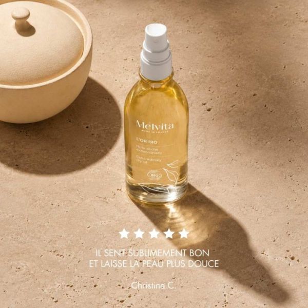 Melvita Huile Extraordinaire L'Or Bio 100 ml - Nutrition, éclat immédiat et effet gloss