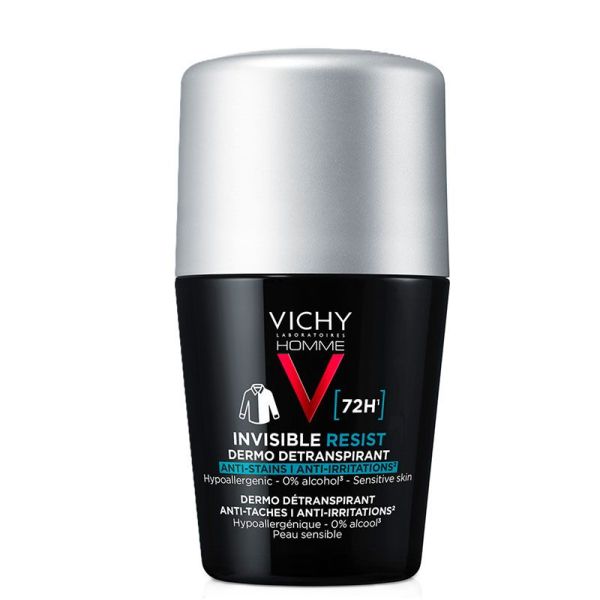 Vichy Homme Déodorant Anti-Transpirant 72H Contrôle Extrême Roll-On - 50 ml - Transpiration Intense