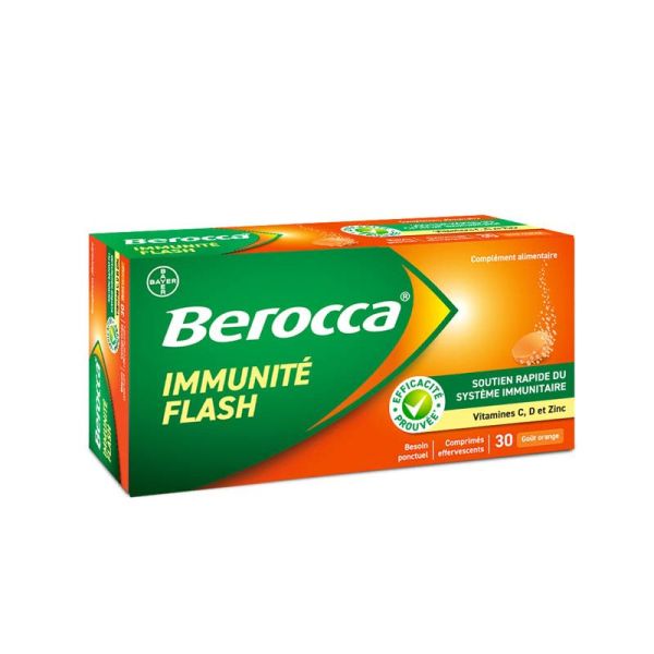 Berocca Immunité Flash - 30 Comprimés Effervescents - Soutien du Système Immunitaire