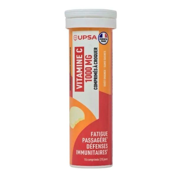 Upsa Vitalité Vitamine C 1000mg - Soutien les Défenses Immunitaires - 15 Comprimés à Croquer