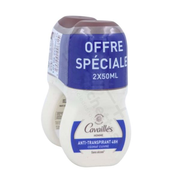 Cavaillès Homme Déodorant Anti-transpirant 48H - 2x50ml - Parfum cédrat cuivré