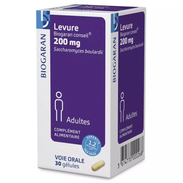 Biogaran Levure 200mg Adulte - 30 gélules - Aide à rééquilibrer la flore intestinale en cas de diarrhée