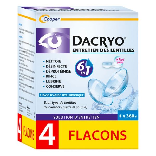 Dacryo Entretien des Lentilles - Lot de 4 x 360 ml - Solution complète pour un confort optimal