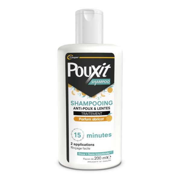 Pouxit Shampoo Abricot Shampooing Anti-Poux Et Lentes Flacon - 200ml - Traitement 15 Minutes, doux, sans insecticide