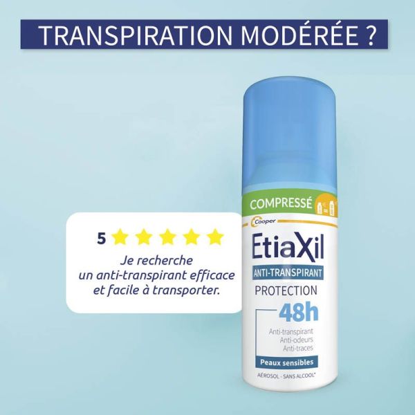 Etiaxil Anti-Transpirant Protection 48H Peaux Sensibles - Aérosol Compressé - Lot de 2 x 100 ml