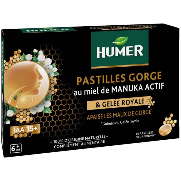 Humer Pastilles Gorge au Miel de Manuka 15+ & Gelée Royale - 16 Pastilles