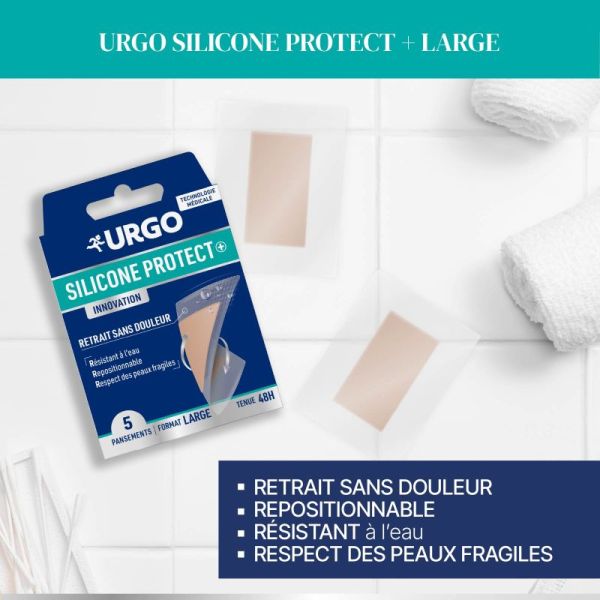 Urgo Silicone Protect + -  8 Pansements prédécoupés format large - Tenue 48h