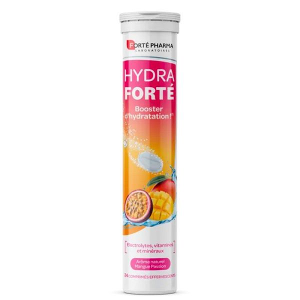 Forté Pharma Hydra Forté - Booster d'Hydratation - Goût Mangue Passion - 24 comprimés effervescents