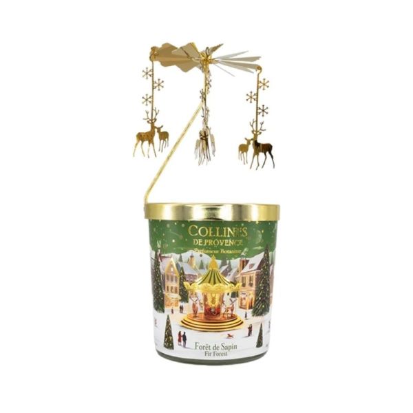 Collines de Provence Carrousel Bougie Parfumée de Noël Forêt de Sapin 360g - Ambiance féérique et fragrance boisée aux notes de sapin