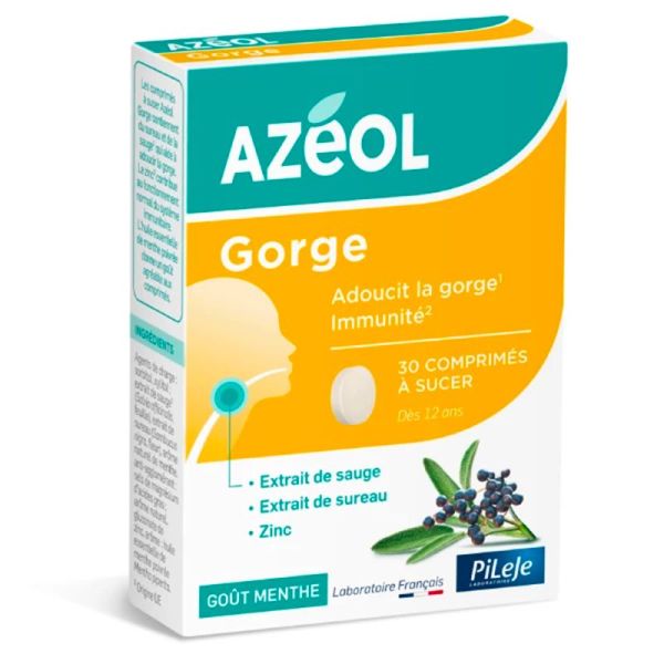 Pileje Azéol - 30 Comprimés - Goût Menthe - Adoucit la Gorge et Apporte Immunité