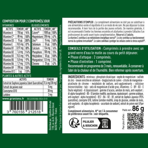 Granions 24 Vitamines Minéraux Et Plantes 90 Comprimés - Energie, immunité, antioxydant, spécial séniors