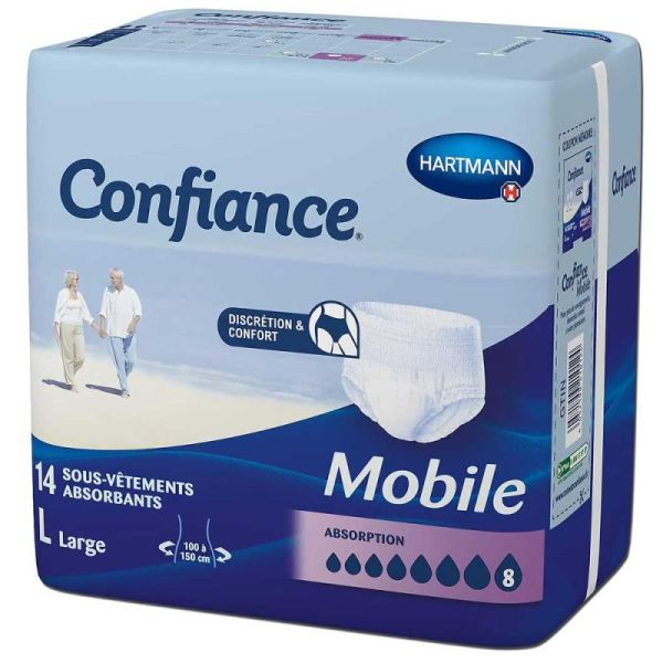Confiance Mobile 8 Gouttes Taille L – 14 slips absorbants jour et nuit, discret et confortable, absorption rapide