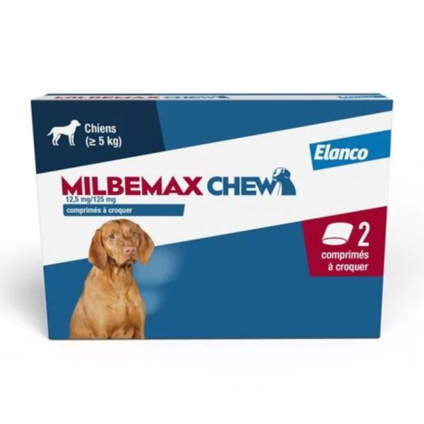 Elanco Milbemax Chew Comprimés à croquer pour chiens 5 kg et plus - Boîte de 2 comprimés