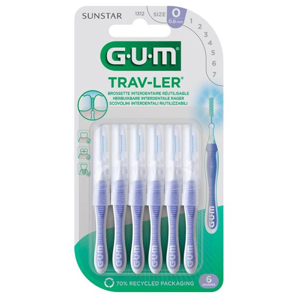 Gum Trav-ler Brossettes Interdentaires - 6 brosettes - Taille 0 : 0,6mm - Hygiène efficace en douceur