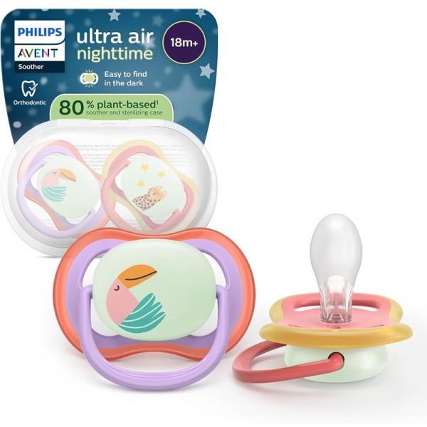 Philips Avent Pacifier Ultra Air Night Sucettes Nuit en Silicone Orthodontiques +18 Mois - 2 Sucettes