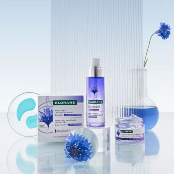 Klorane Patchs yeux lissants hydro-gel 7 paires - Bleuet bio et acide hyaluronique pour un regard défatigué
