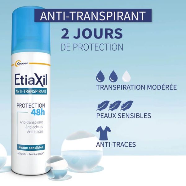 Etiaxil Anti-transpirant Protection 48h Peaux Sensibles Aérosol - Lot de 2 x 150ml