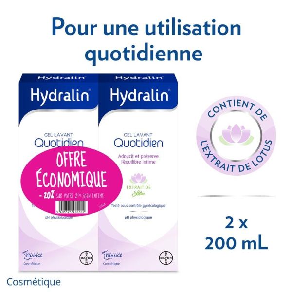 Hydralin Quotidien Gel Lavant Intime - Lot de 2 x 200 ml - Douceur & Protection