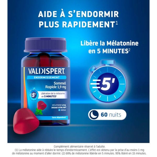 Valdispert Sommeil Rapide 1,9 mg - 60 Gummies - Endormissement rapide