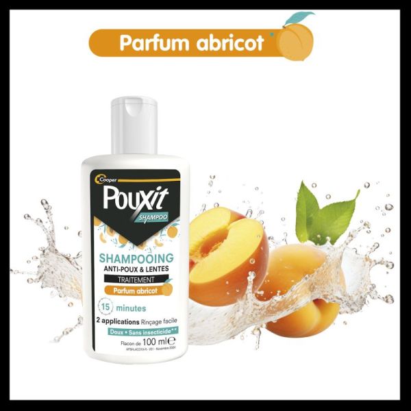 Pouxit Shampooing Traitement Anti-Poux & Lentes - 100ml - Parfum Abricot - Élimine poux et lentes