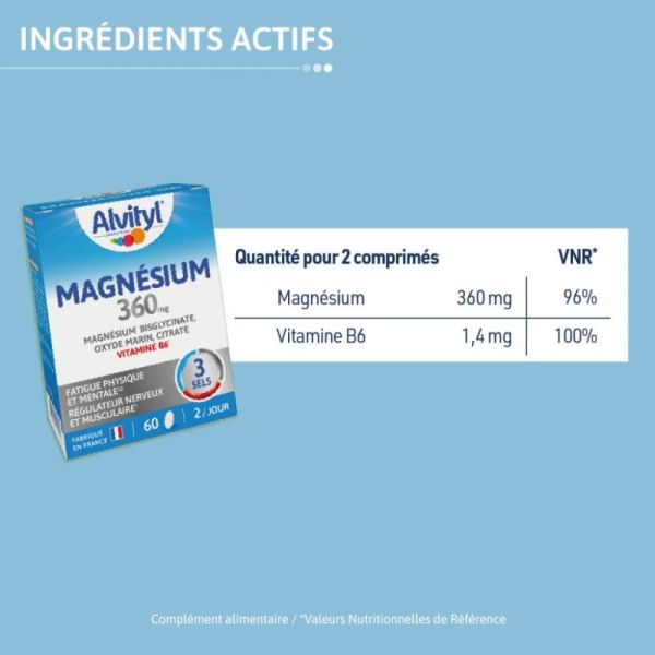 Alvityl Magnésium 360 mg Fatigue Physique et Mentale 60 comprimés - Régulateur nerveux et musculaire