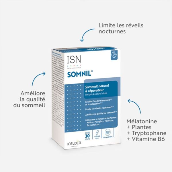 Ineldea Somnil - 30 gélules - Favorise l’endormissement et améliore la qualité du sommeil