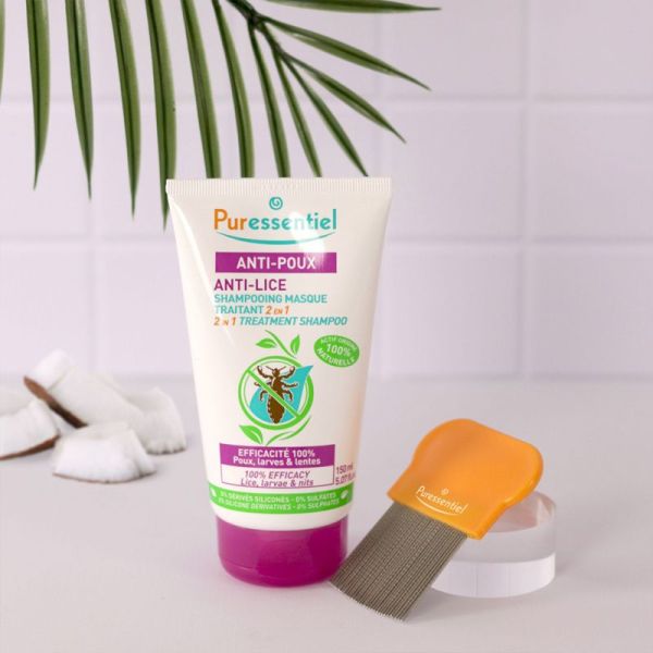Puressentiel Anti-Poux Shampoing Masque Traitant 2 en 1 150 ml + Peigne – Traitement radical et lavant dès 18 mois