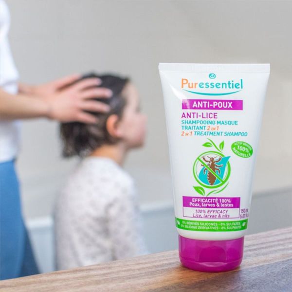 Puressentiel Anti-Poux Shampoing Masque Traitant 2 en 1 150 ml + Peigne – Traitement radical et lavant dès 18 mois