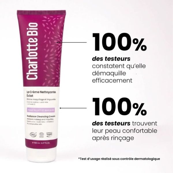 Charlotte Bio Crème Nettoyante Visage Éclat 150 ml - Nettoie, démaquille et hydrate en douceur