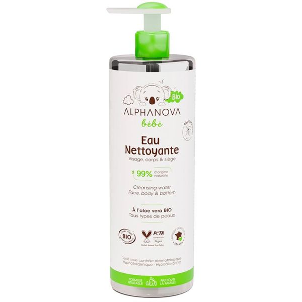 Alphanova Bébé Eau Nettoyante Bio - 400 ml - Nettoie en douceur la peau des tout-petits
