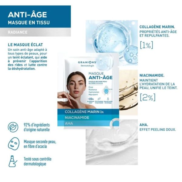 Granions Dermatologie Masque Seconde Peau Visage Anti-Âge Éclat - 1 Masque