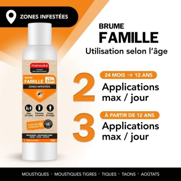 Manouka Brume Famille 75 ml - Répulsif haute efficacité corps et visage