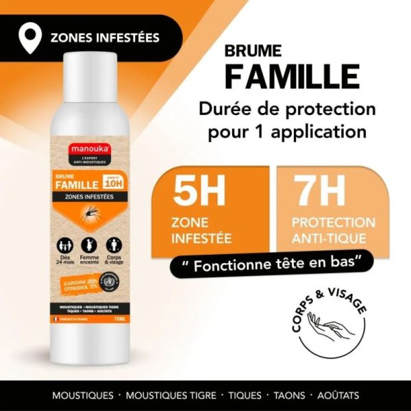 Manouka Brume Famille 75 ml - Répulsif haute efficacité corps et visage