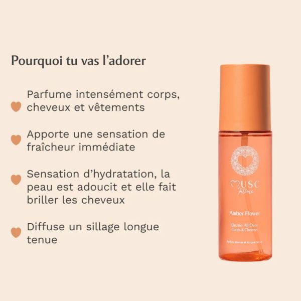 Musc Intime Brume All Over Corps & Cheveux à l’Amber Flower Flacon 100 ml – Voile parfumé chaud et hydratation