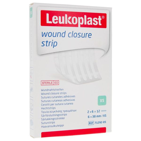 Essity Leukoplast Sutures Cutanées Adhésives - 2 x 6 Strips - XS : 6 x 38 mm - Fermeture douce et stérile