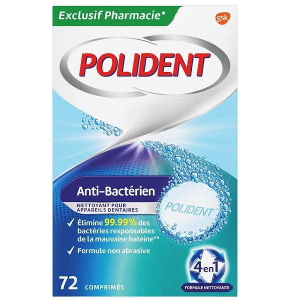 Polident Nettoyant Anti-Bactérien - 72 Comprimés